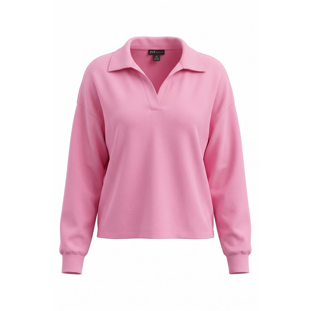 Jones New York Women Pink Long Sleeve Polo V-Neck Pullover Top XL 1284526